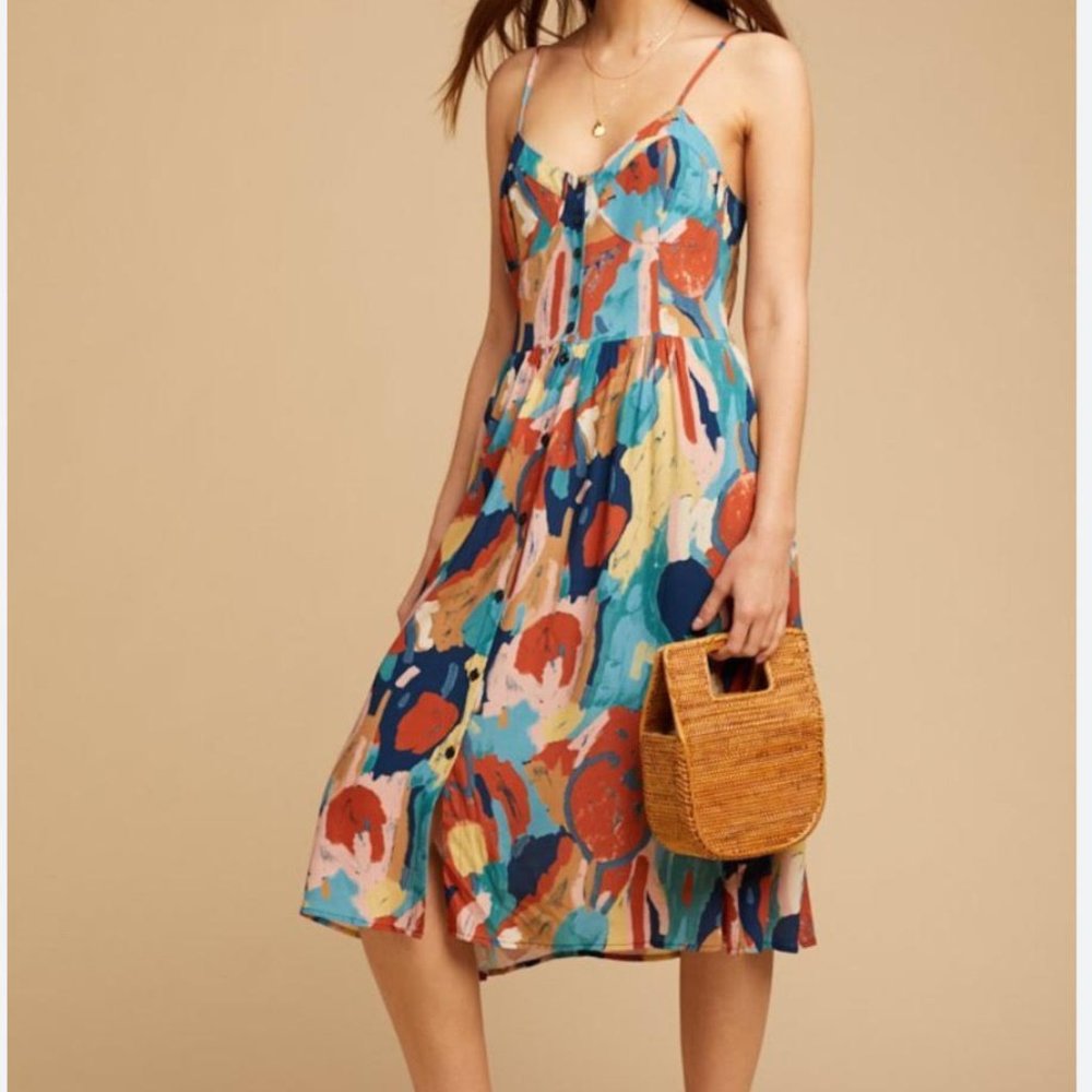 Revolve Rolla’s Eve Painted Tulip Button Front Mid Dress Size M